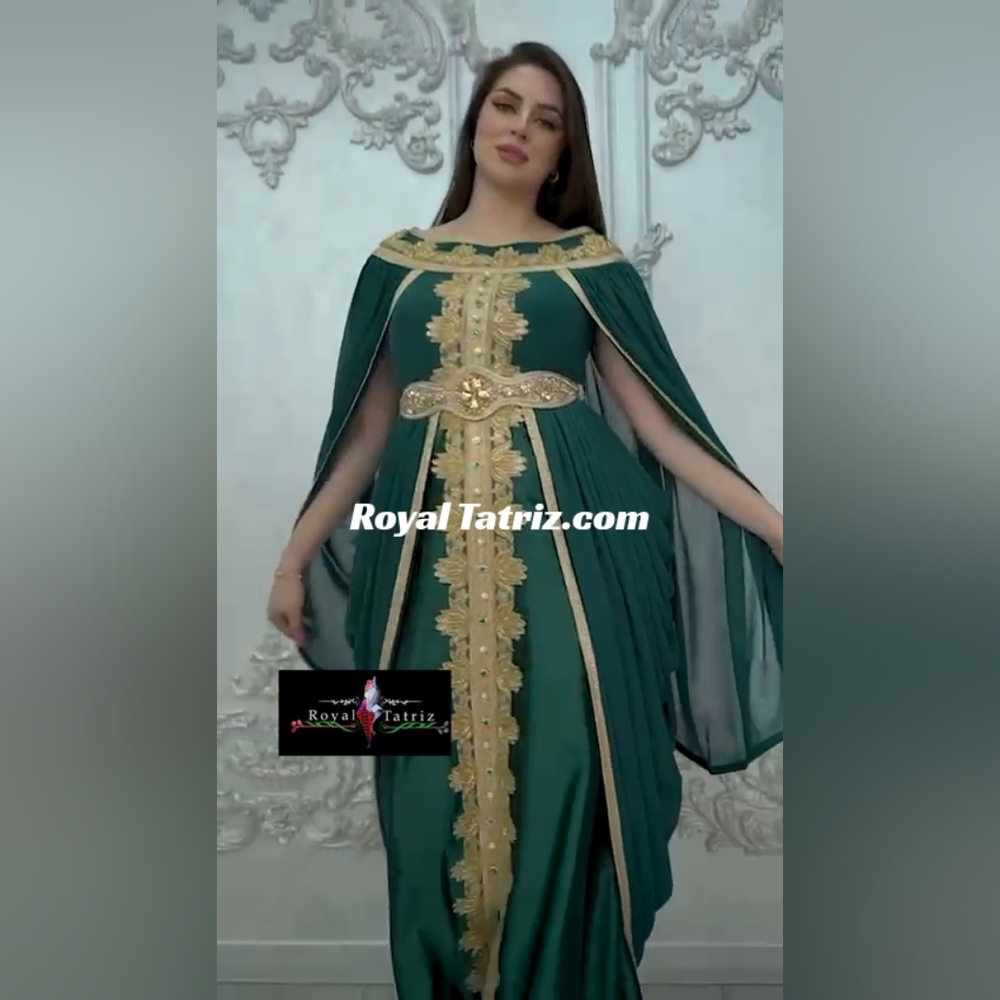 Kaftan, Royal Kaftan Fancy  Green With Golden Beads Embroidery 💚